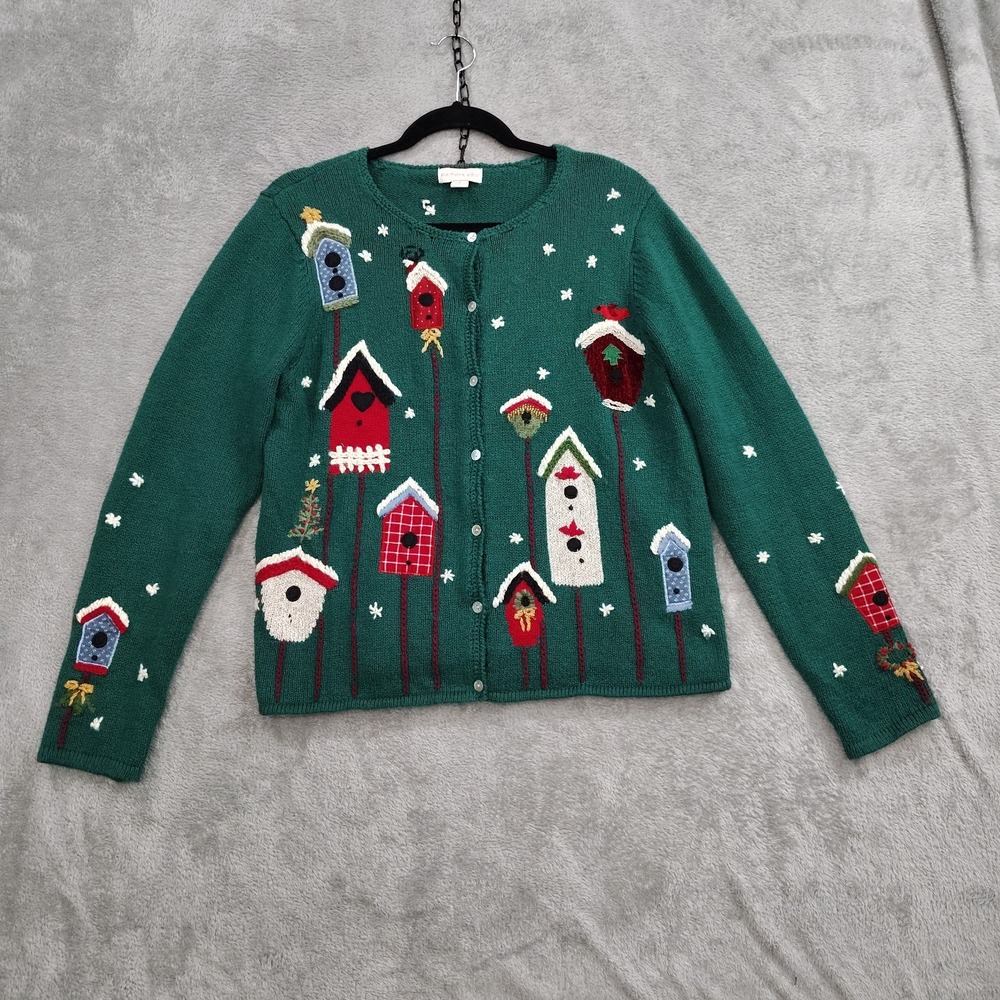 Northern Isles M Green‎ Cotton Winter Christmas Birdhouse Bird Cardigan Sweater